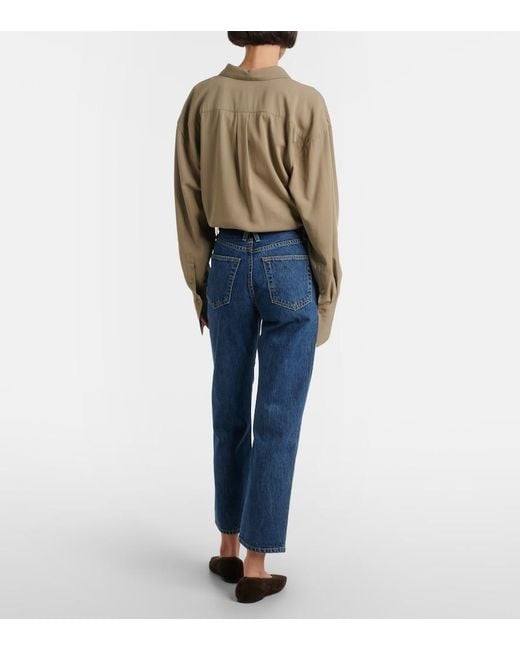 SLVRLAKE Denim Blue London Cropped High-Rise Straight Jeans
