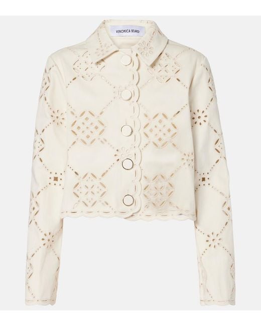 Veronica Beard Natural Adelaide Laser-Cut Cropped Cotton Jacket