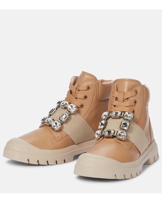 Roger Vivier Brown Viv Desert Leather Ankle Boots