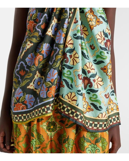 ALÉMAIS Green Cece Floral Silk Halterneck Top