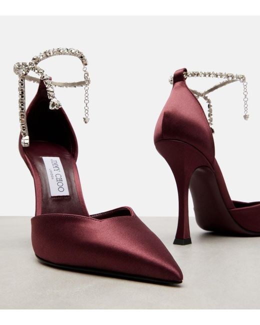 Jimmy Choo Red Stevie 100 Embellished Satin Pumps