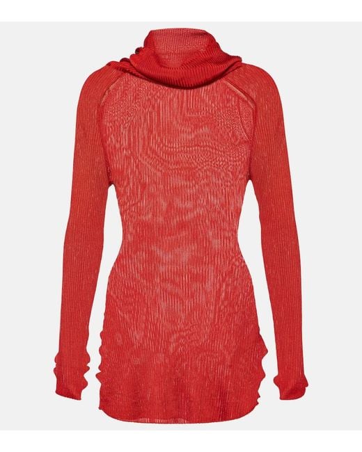 Victoria Beckham Red Ribbed-Knit Turtleneck Top