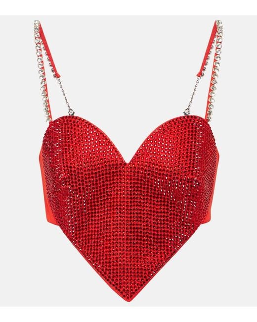 Top Raccourci En Laine A Cristaux Area en coloris Red