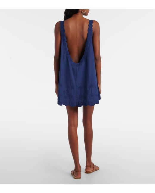Juliet Dunn Blue Floral Embroidered Cotton Poplin Minidress