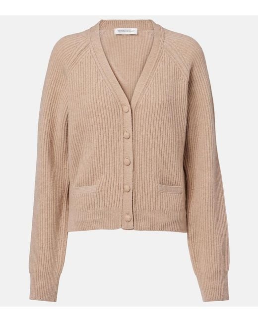Victoria Beckham Natural Ribbed-Knit Wool And Cashmere Cardigan