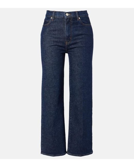 Jeans Cropped A Gamba Larga E Vita Alta di FRAME in Blue