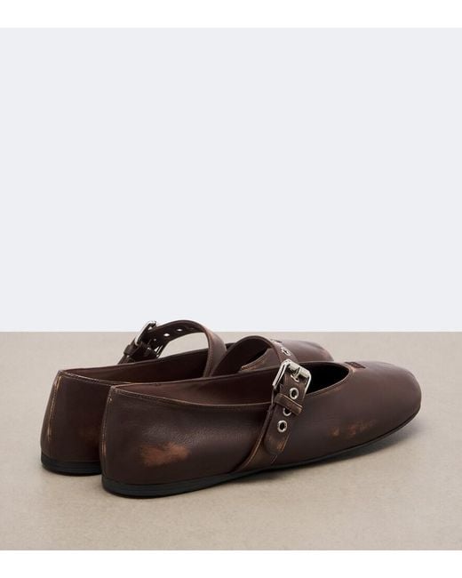 Miu Miu Brown Leather Mary Jane Flats