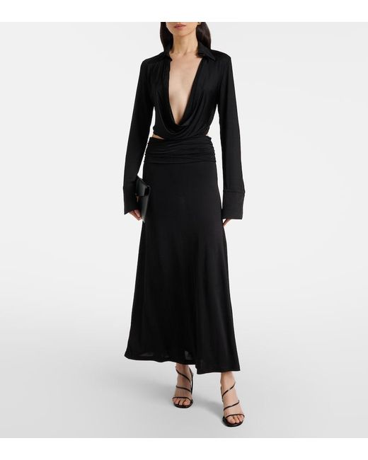 AYA MUSE Black Freya Draped Maxi Skirt