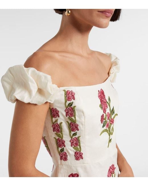 Agua Bendita Natural Siembra Embroidered Linen Maxi Dress