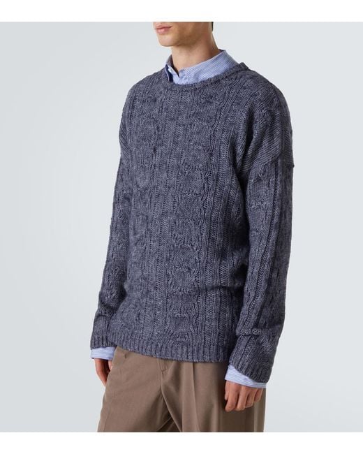 Our Legacy Blue Popover Cable-Knit Wool-Blend Sweater for men