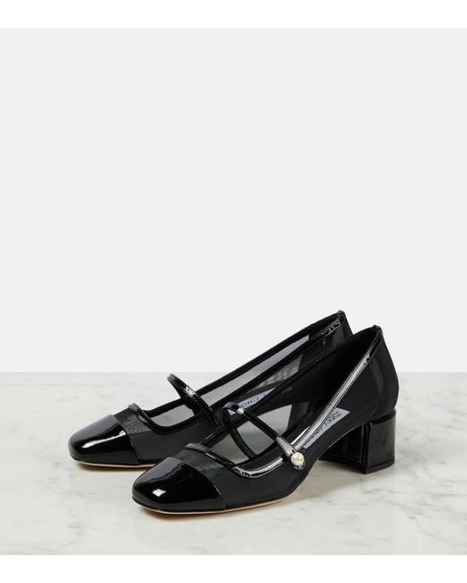 Jimmy Choo Black Elisa 45 Mesh Mary Jane Pumps
