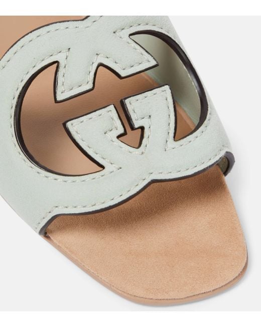 Gucci Metallic Interlocking G Cutout Suede Slides
