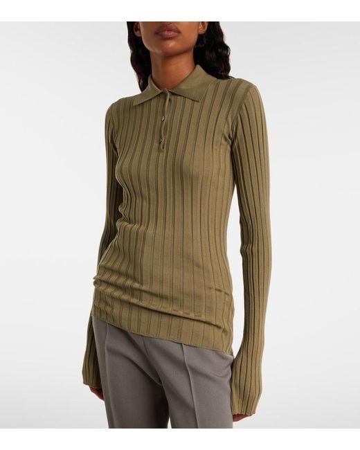 Calvin Klein Green Ribbed-Knit Wool Polo Shirt
