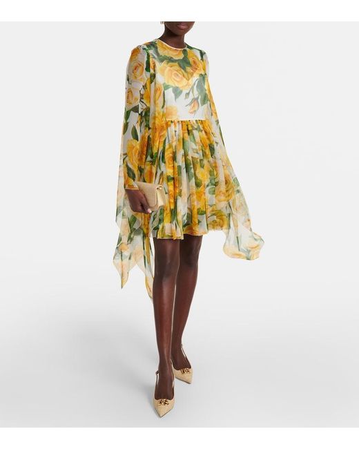 Dolce & Gabbana Yellow Floral Silk Chiffon Minidress
