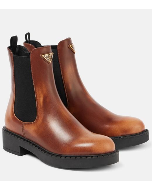 Prada Brown Leather Chelsea Boots