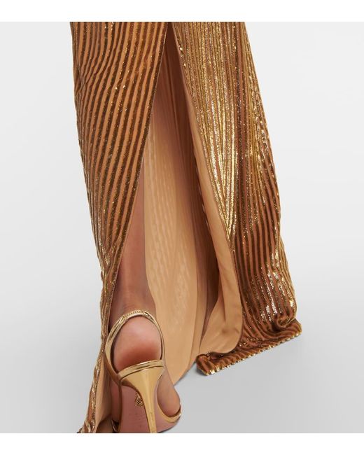 Costarellos Metallic Galena Striped Cutout Fil Coupe Gown
