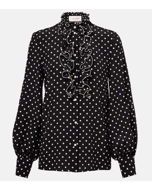 Valentino Black Polka-Dot Silk Crepe De Chine Blouse
