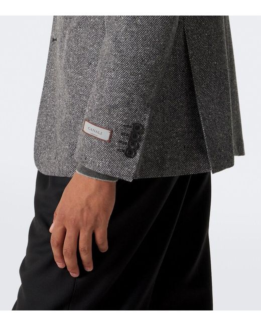 Canali Black Herringbone Wool And Cashmere Blazer for men