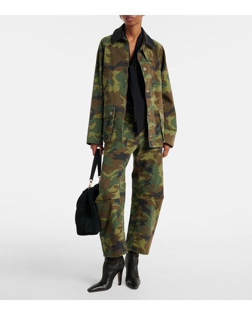 Nili Lotan Green Andrew Camouflage Leather-Trimmed Cotton Jacket