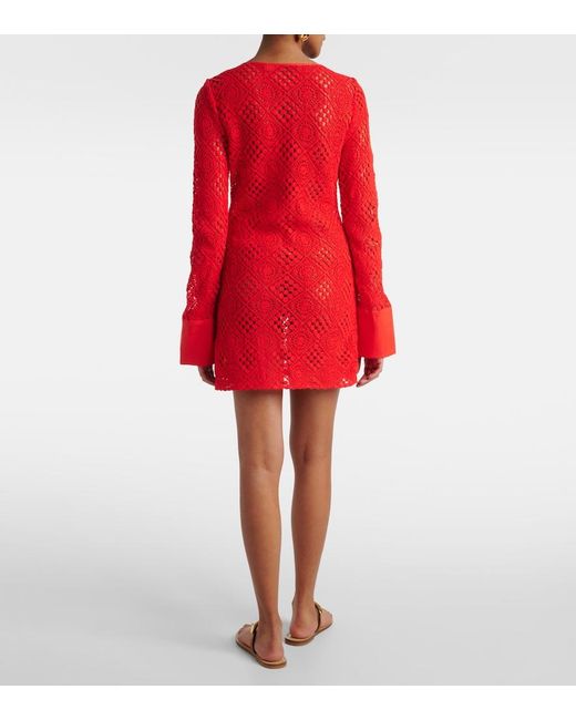 SIR. Rayure Crochet Cotton Minidress in Red