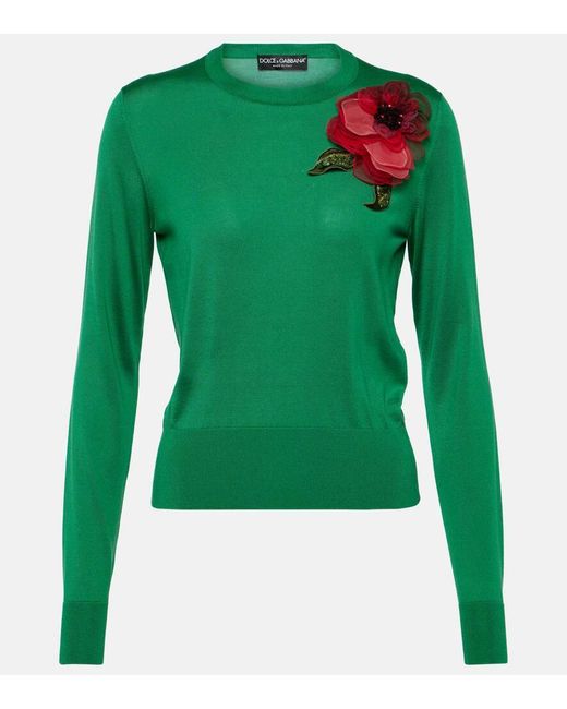 Pullover con ricamo di Dolce & Gabbana in Green