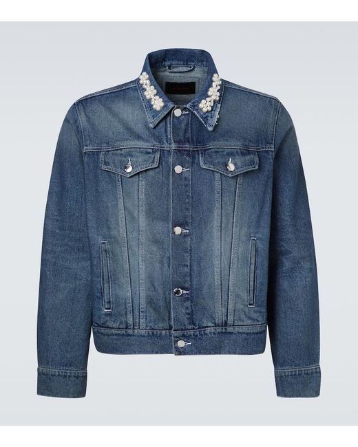 Simone Rocha Blue Embellished Cropped Denim Jacket for men