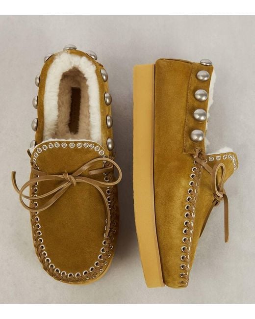 Isabel Marant Yellow Forley Shearling-Lined Suede Moccasins