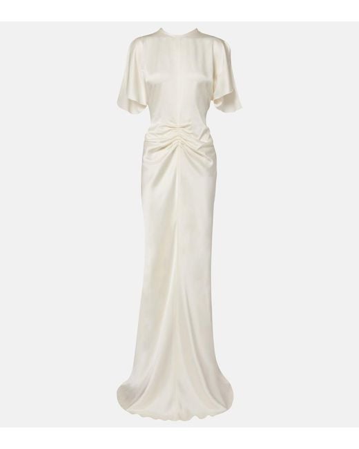 Victoria Beckham White Gathered Crepe Satin Gown