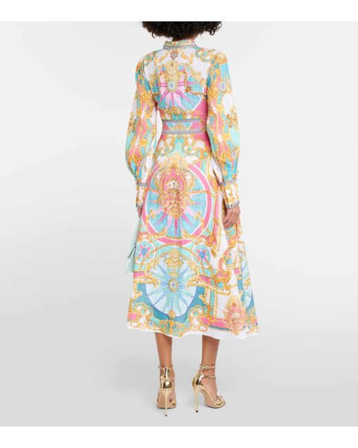 Camilla White Printed Linen Midi Dress