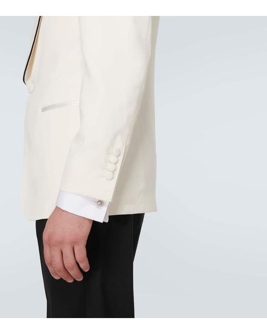 Brunello Cucinelli White Delave Silk Twill Tuxedo Jacket for men