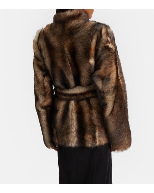Nour Hammour Brown Elsa Shearling Wrap Jacket