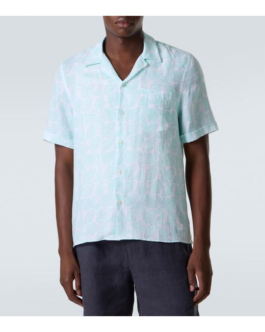 Vilebrequin Blue Charli Floral Linen Bowling Shirt for men