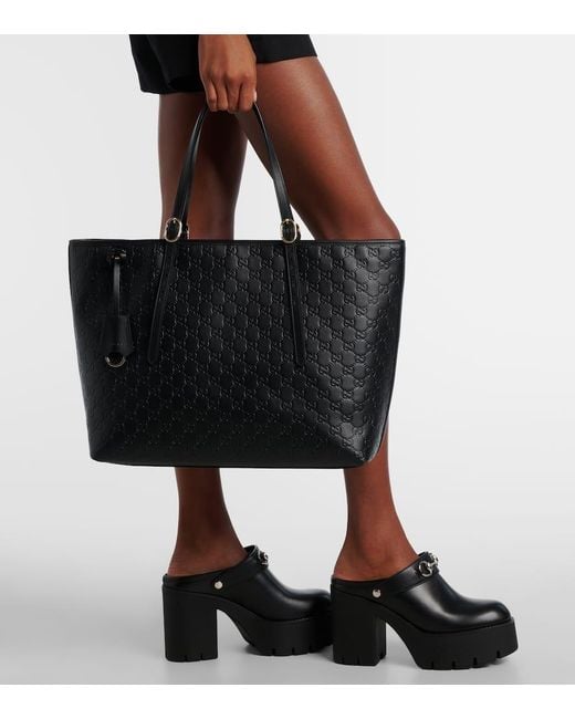 Gucci Black Tote Bag Gg Emblem Large Aus Leder