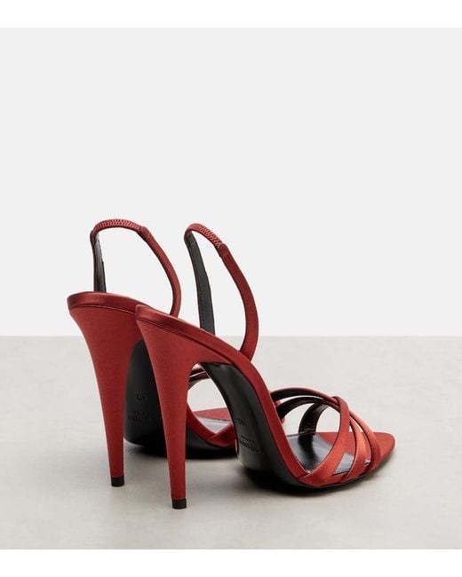 Saint Laurent Red Kate Crepe Satin Slingback Sandals