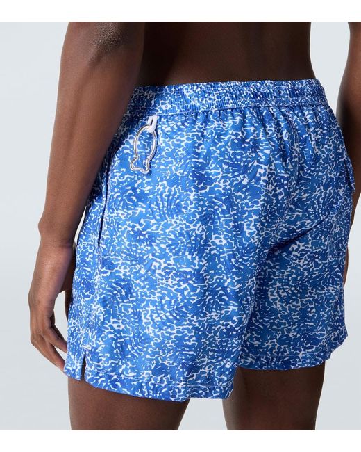 Fedeli Blue Madeira Printed Swim Trunks for men