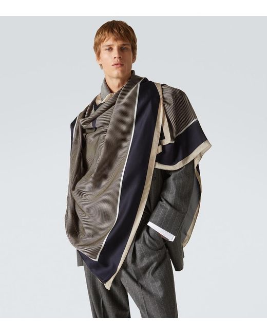 Saint Laurent Blue Cassandre Silk Charmeuse Scarf for men