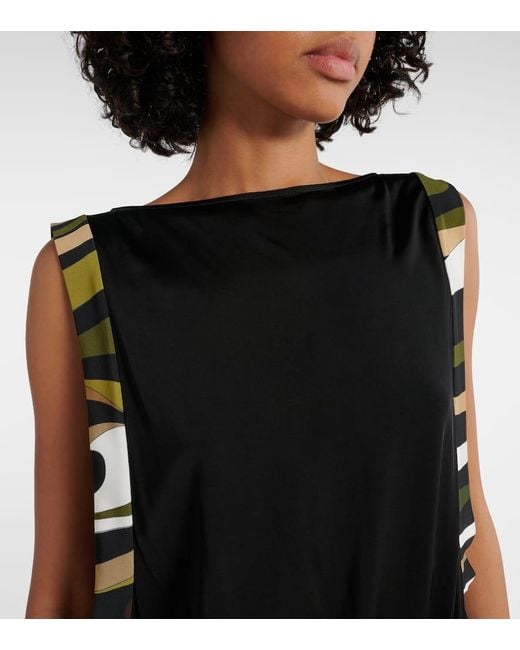 Emilio Pucci Black Marmo Gathered Jersey Minidress