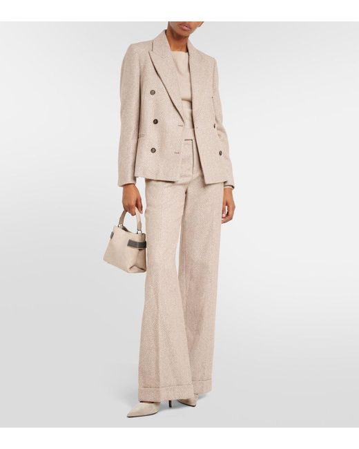 Brunello Cucinelli Natural Chevron Wool-Blend Blazer