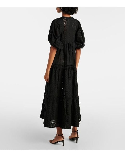 Poupette Black Tiered Cotton Midi Dress