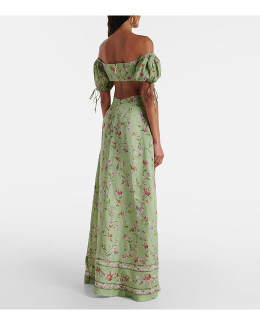 Agua Bendita Green Cielo Honeysuckle Floral Linen Maxi Dress