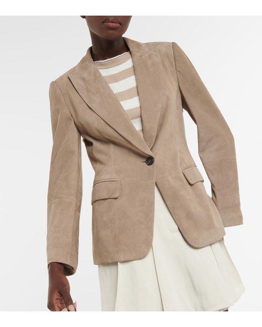 Brunello Cucinelli Natural Embellished Suede Blazer