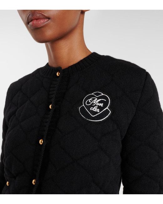 Moncler Black Logo Quilted Wool-Blend Cardigan