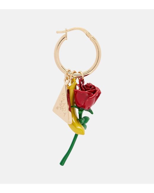 Prada Red Embellished Enamel Hoop Earrings