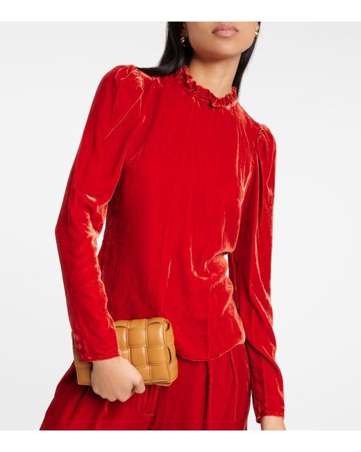 Ulla Johnson Red Mariene Velvet Blouse