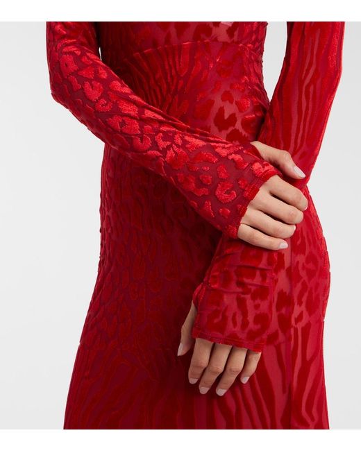 Alex Perry Red Printed Turtleneck Jersey Maxi Dress