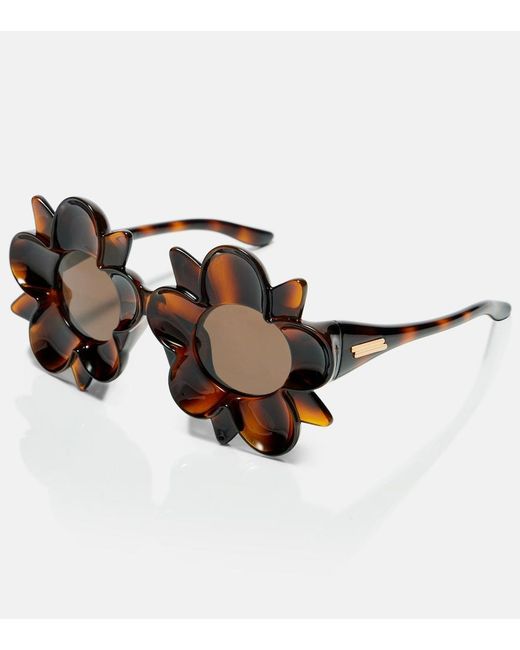 Bottega Veneta Brown Peggy Flower Round Sunglasses