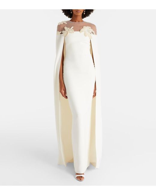 Safiyaa White Bridal Ambere Embellished Crepe Gown