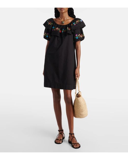 Rixo Black Besticktes Minikleid Saige Aus Baumwolle