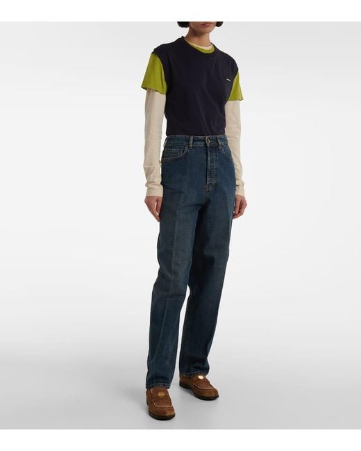 Jeans Boyfriend A Vita Alta di Miu Miu in Blue