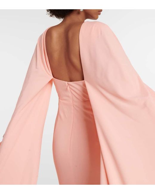 Monique Lhuillier Pink Caped Keyhole Satin Gown